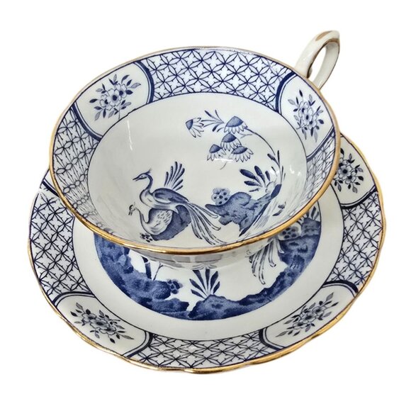 Antique Tea Cup & Saucer Blue White Birds Tuscan Fine English Bone China - Picture 5 of 8